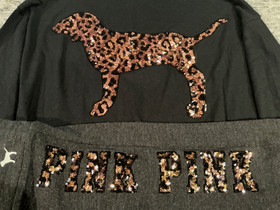 Victoria's Secret Pink Bling Leopard Dog Campus LS Tee Shirt + Leggings Set L 💖