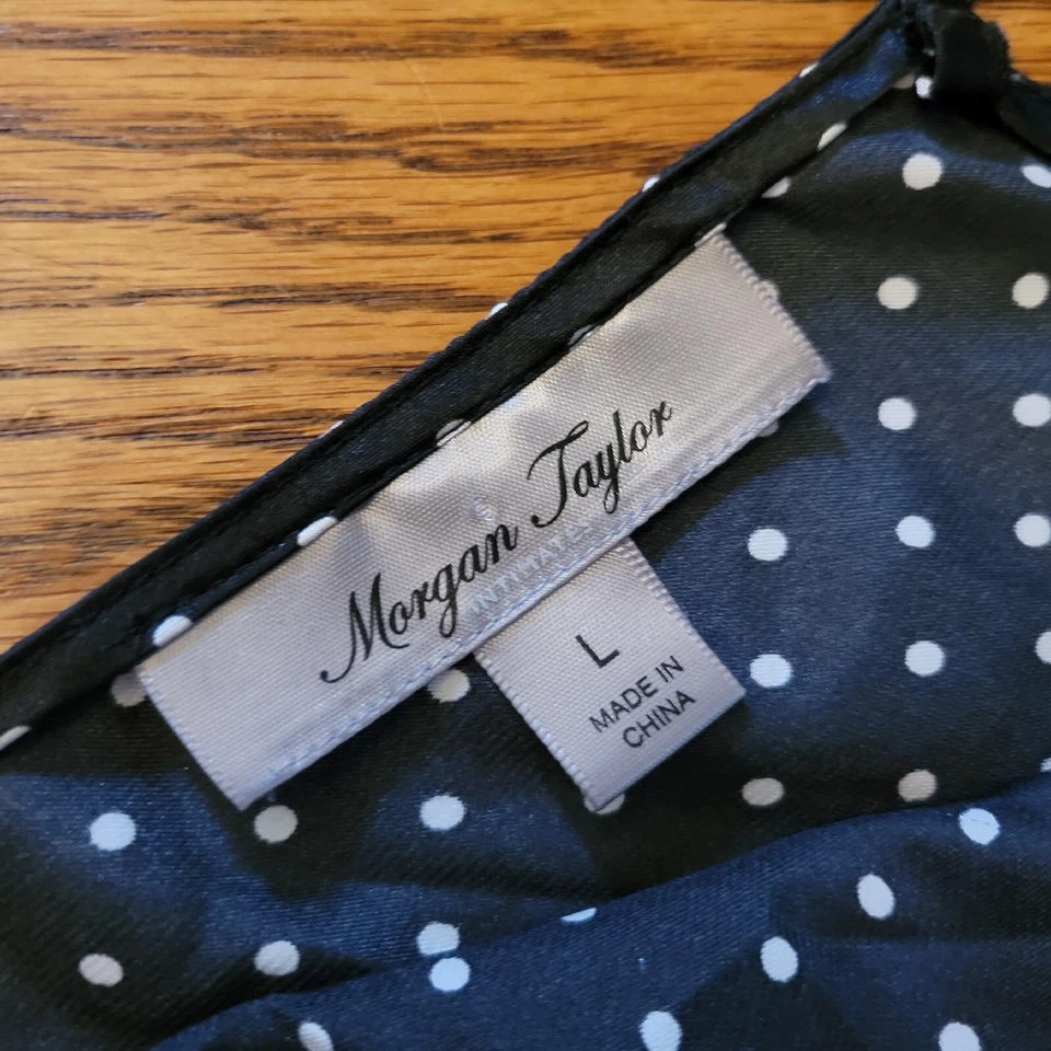 Morgan Taylor Slip Chemise Nightgown Womens L Black & White Polka Dot Pink Trim - Image 3 of 4