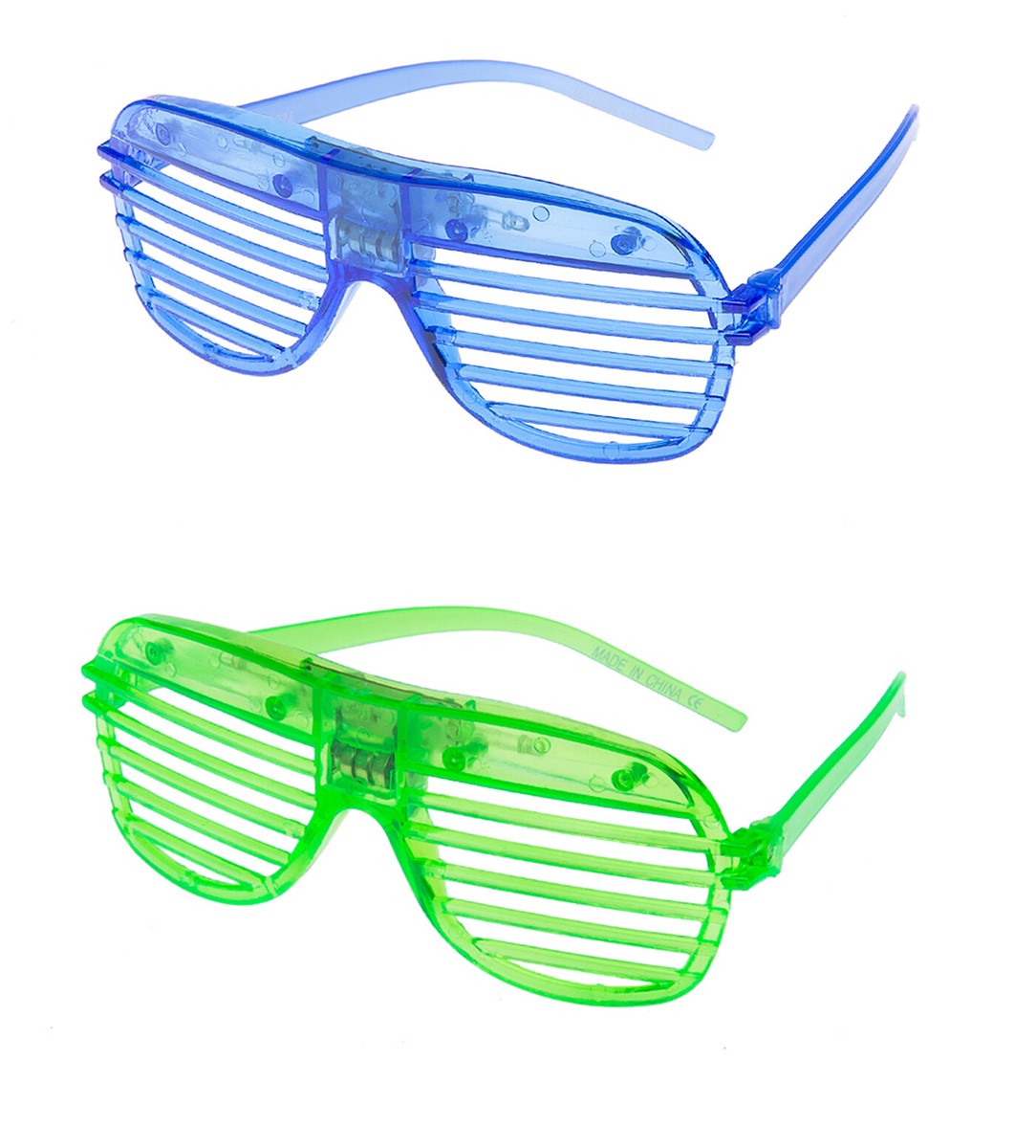 Blue Green Flashing LED Shutter Glasses Light Up Slotted Party