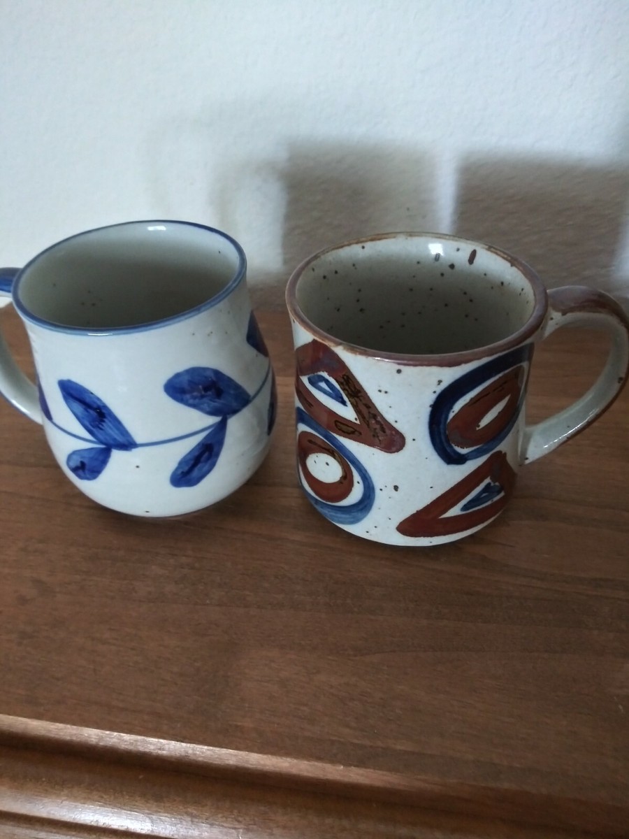 Vtg Stoneware Brown/Blue Striped Coffee Pot Japan 8