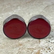 Burgandy Holographic Opal Double Flare Resin Plugs (EMB-030) gauges pair