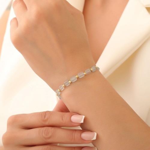 AAA+ Natural Blue Aquamarine Smooth Rectangle Gemstone Beads Women Bracelet 6-8" - Picture 4 of 9