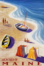 Beaches Of Maine Family Fun Boat Sea Summer Travel Vintage Poster Repro FREE S/H
