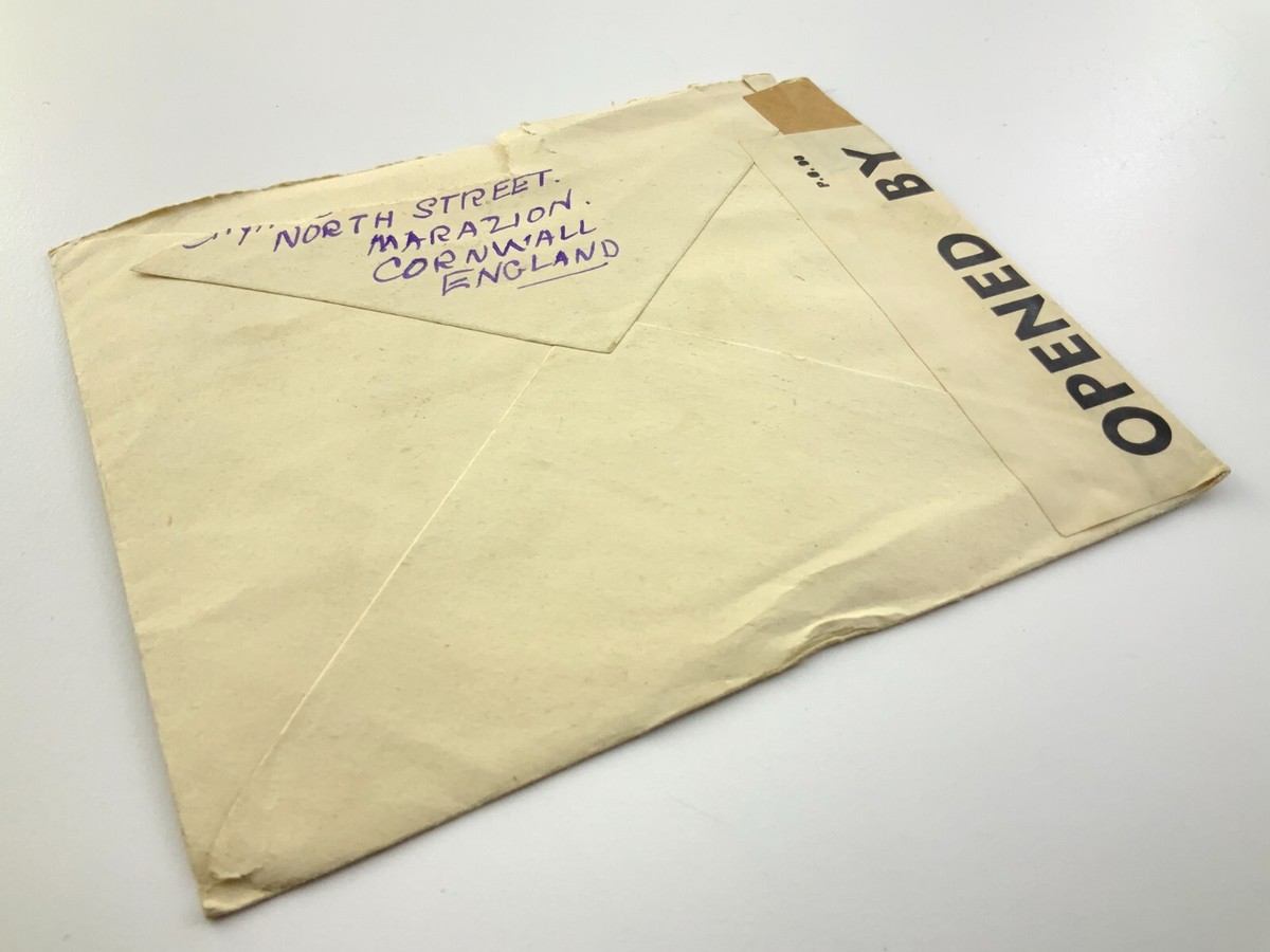 WWII 1941 Censored Envelope Great Britain Cornwall to California