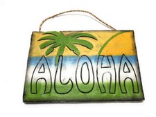 Rustic Aloha Sign 12" Sunset  Palm Trees - Beach Style Decor  dpt522530