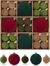 44-Piece Velvet Christmas Ornament Set - Shatterproof Flocked Balls in Red  Gre