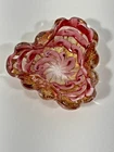 VTG Murano Zebrati Art Glass Bowl Red Pink Swirl Gold Aventurine Barovier