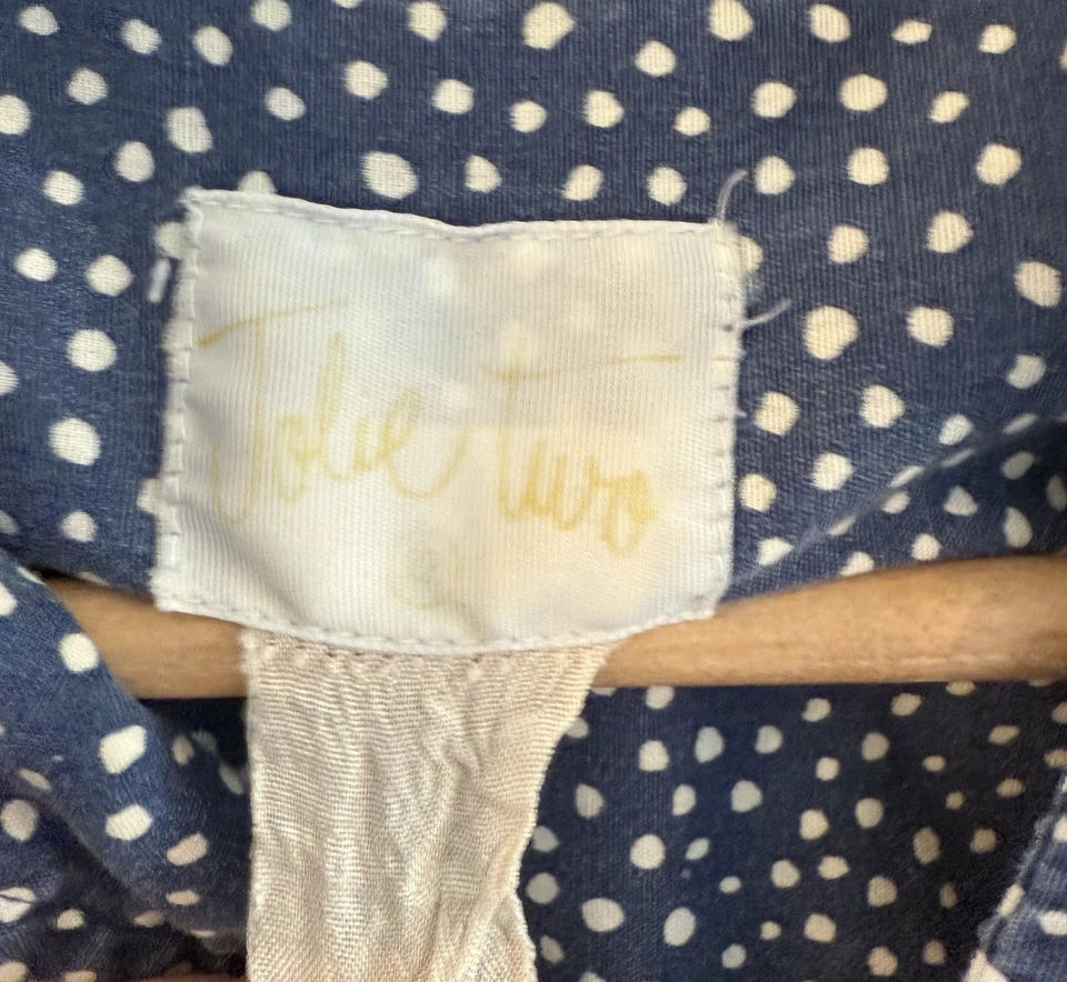 Vintage House Coat Dress L/XL Cotton Navy Polka Dot Floral Full Zip Grandma Robe - Image 3 of 4