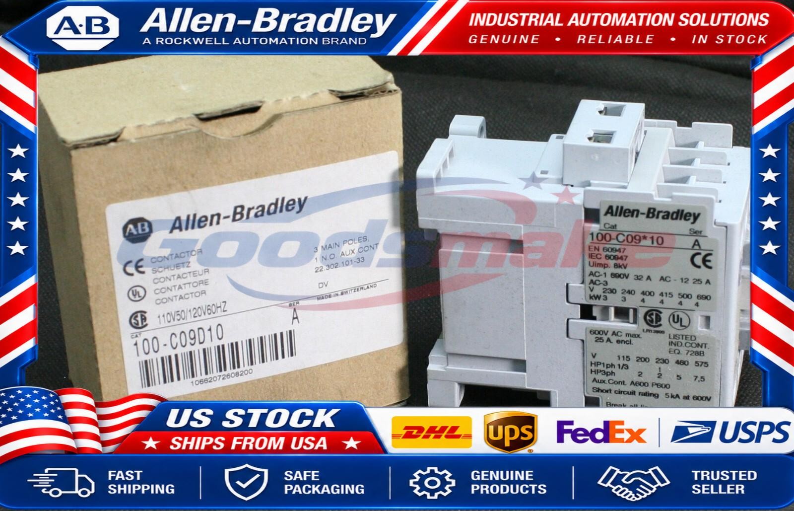 One (1) AB Allen Bradley 100-C09D10 Ser A Contactor 9A 110/120V Swiss NEW
