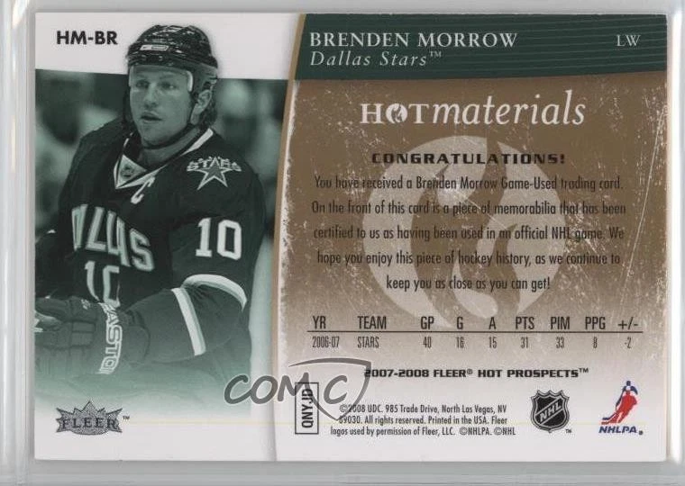 2007-08 Fleer Hot Prospects Hot Materials Red Hot /100 Brenden Morrow #HM-BR - Image 2 of 2