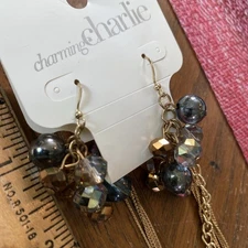 NOS Charming Charlie Necklace Triple Layered Strand W Earrings