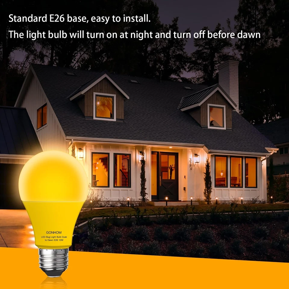 Gonhom Dusk to Dawn Bug Light Bulb Outdoor 10W Amber E26 Base 2 Pack - Image 4 of 4