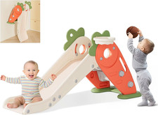 3-In-1 Foldable Toddler Slide with Basketball Hoop, Carrot Theme Indoor/Outdoor