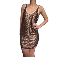 Aritzia Wilfred gold / copper full sequin silk trim mini dress XS