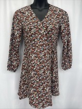 Loft Outlet Dark Floral Long Sleeve Wrap Dress Petite Womens Sz 6P EUC