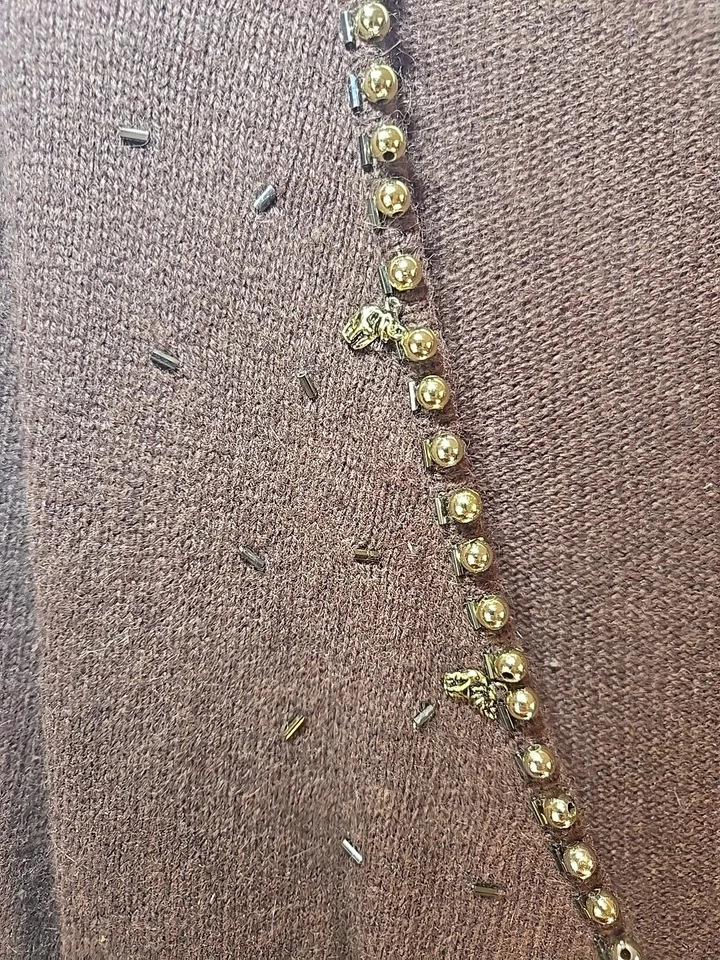 Suéter vintage DKNY marrón con cuentas talla mediana Foto 4 de 4