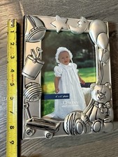 Vtg Silver Plated Baby Photo Album Teddy Bear Balloon Design For 4" X 6" Photos