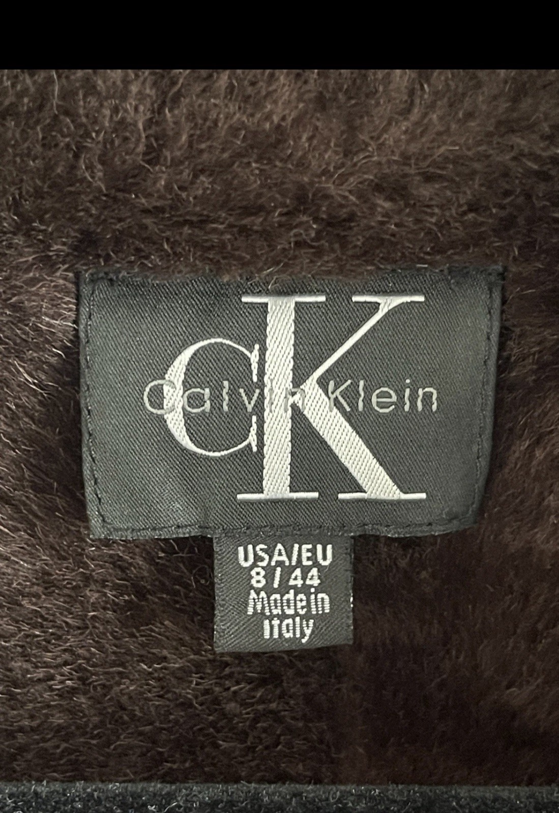 CK Calvin Klein 14 UK Year 2000 Vintage Shearling Leather Designer Coat pristine image 2