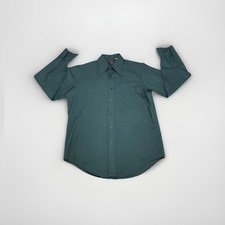 Vintage JcPenny Towncraft Barrel Cuff 60s 70s Green Button Up 15.5-34 No Iron