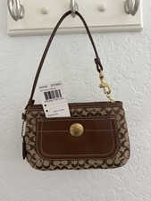 Coach Signature Khaki Brown Wristlet Purse