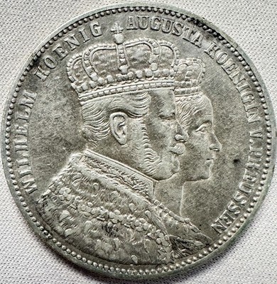 Prussia 1 Thaler William I Coronation 1861 Silver Coin KM# 488 Best Seller