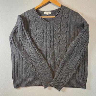 Heimish Womens Charcoal Gray Cable Knit V-Neck Wool Blend Sweater Size M/L LV134