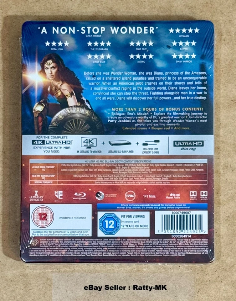 WONDER WOMAN - UK EXCLUSIVE 4K + BLU RAY STEELBOOK - NEW & SEALED - Image 2 of 4