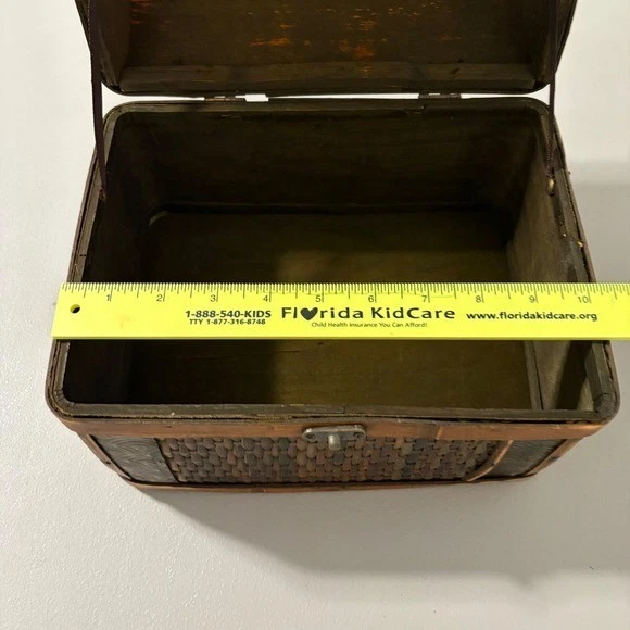 Vintage Woven Tin Treasure Chest Box Decorative Trinket Storage Holder Rustic - Image 4 of 4