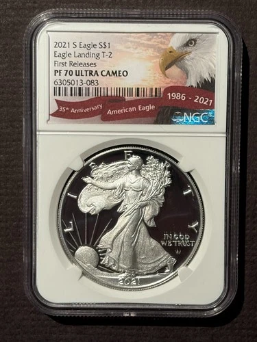 2021-S $1 SILVER AMERICAN EAGLE NGC PF70 Eagle Landing T-2 FIRST RELEASES :09699