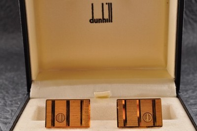 British Brand ''Dunhill'' Vintage motif gold tone square cufflinks brand Packaging