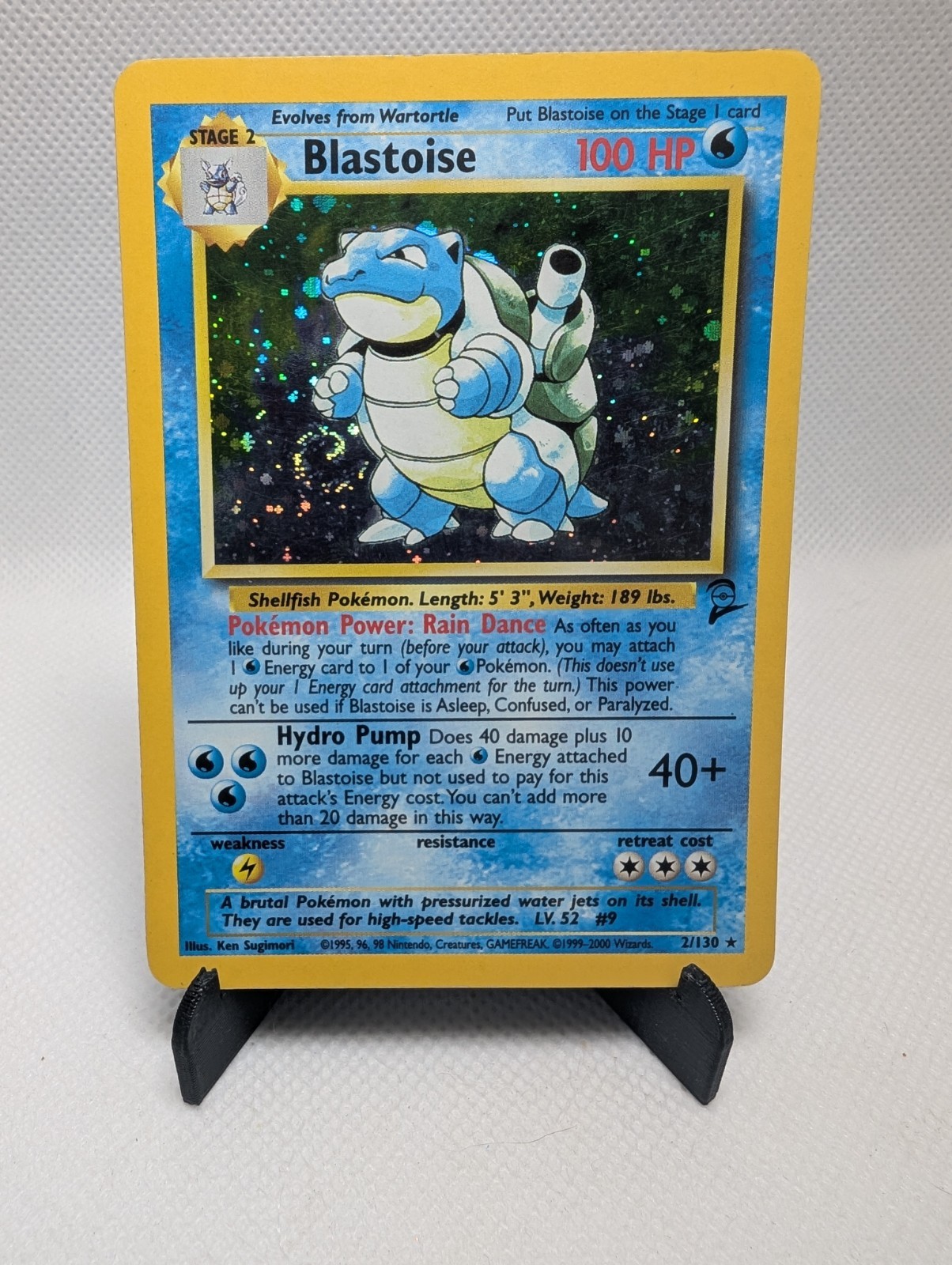Blastoise - 2/130 - Pokemon Base Set 2 Holo Rare Card WOTC NM 🌀with swirl 🌀