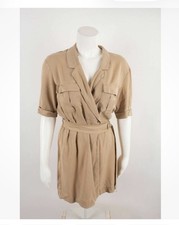 Zara Camel Short Wrap Fastening Dress With Front Pockets Size M