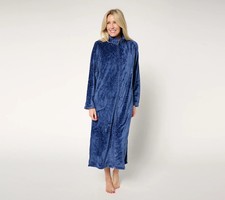 Stan Herman Winter Damask Burnout Silky Plush 48" Zip Robe, Royal Blue Sz S a657