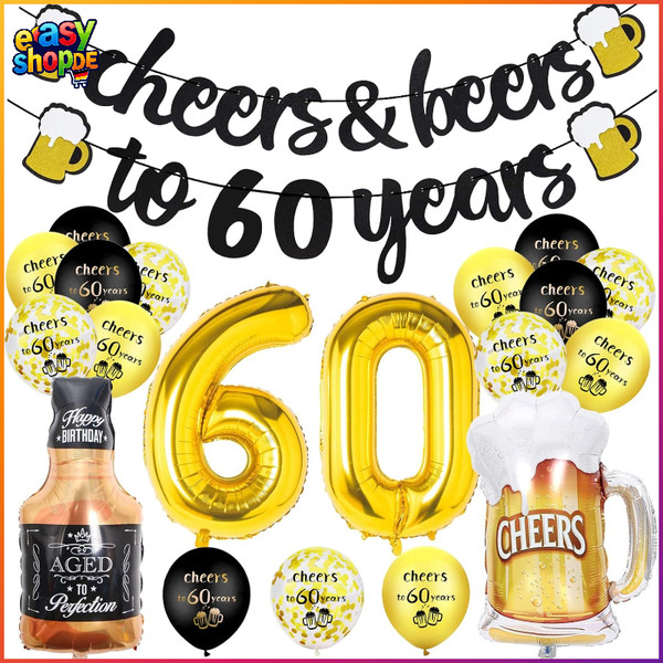60. Geburtstag Deko Schwarz Gold Folienballons Konfetti Luftballons Banner-image