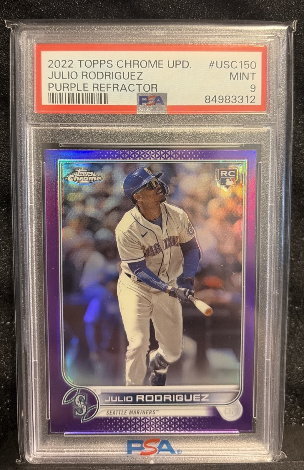 2022 Topps Chrome Update Series Julio Rodriguez #USC150 Purple Refractor (RC) view 1