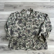 VTG 60s Black Sheep Brand Duck Camo Canvas 3 Pocket Hunting Shirt Men's “Large”