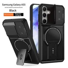 For Samsung Galaxy A55 A36 A26 A17 A07 Magnetic Case w/ Stand+Lens Sliding Cover