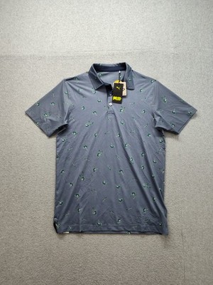 Puma Men Polo Shirt S Gray Flower Print Short Sleeve 1/4 Button Golf Active