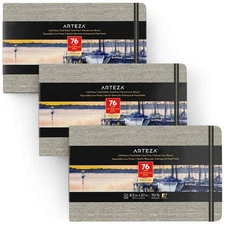 ARTEZA Watercolor Book, Pack of 3, 76 Pages Each, 5.1x8.3 Inch Watercolor Not...