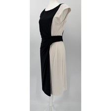 Lauren Ralph Lauren Black Cream Colorblock Draped Sheath Dress Size 6 Cap Sleeve