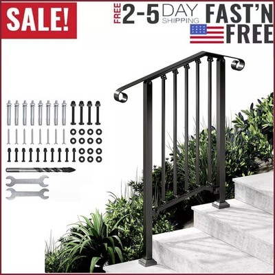 Fits 2 or 3 Steps Outdoor Iron Handrails Adjustable Stair Railing Porch Post