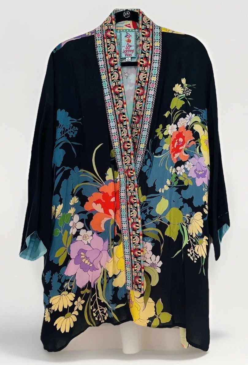 Kimono Johnny Was En Soie 100% Imprimé Floral - Taille XXL, Neuf Avec étiquettes (NWT)