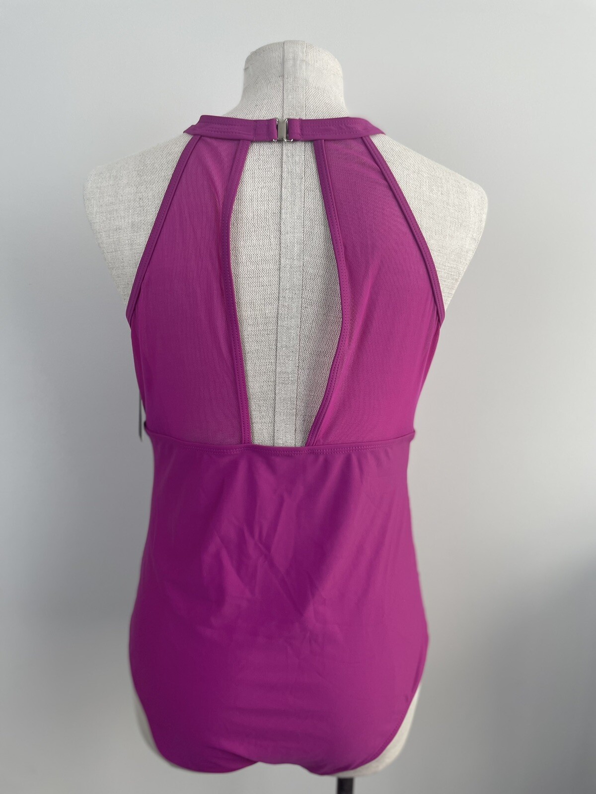 NWT Women One Piece Swimsuit High Neck Plunge Mesh Ruched Monokini Swimwear 16W eBay