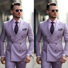 Purple Men's Suits Peak Lapel Double Breasted Wedding Groom Tuxedos Two Pieces