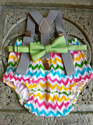 Easter 1st Birthday boy cake smash outfit bow tie suspenders Multcolor chevron