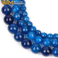 Dark Blue Agate Gem Beads For Jewelry Making Strand 15'' Faceted Round Size Pick