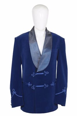 Men's Blue Velvet Smoking Jacket Evening Party Host Wear Dinner Blazer Coat 