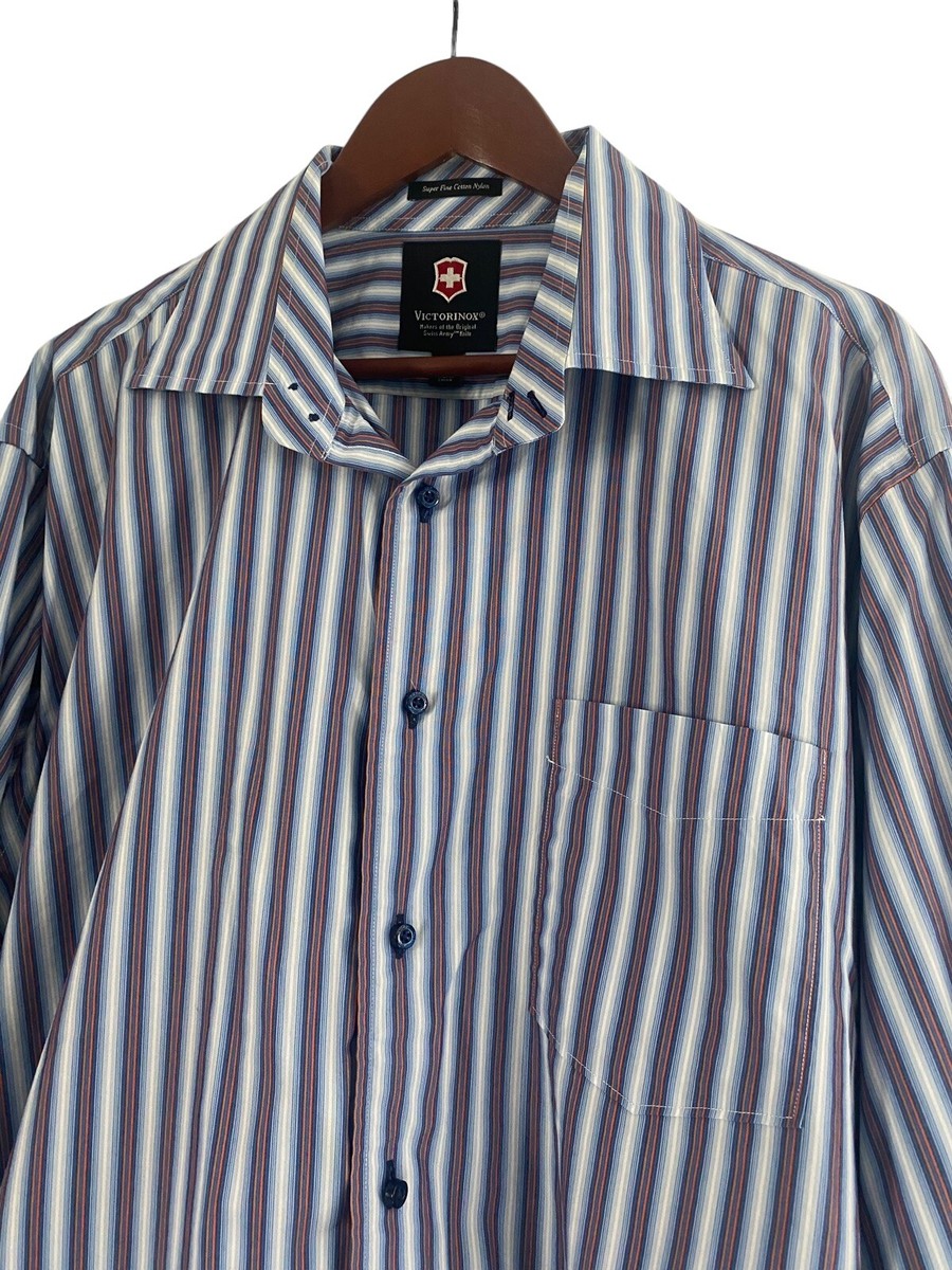 VICTORINOX Mens XL Striped Button Collared Dress Shirt