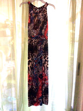 Women's sz L Maxi Dress Leopard print tropical tank style slinky flowing beach