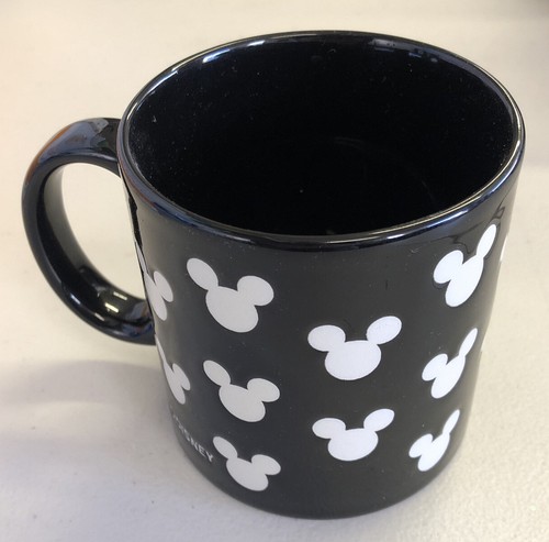 Classic Disney Mickey Mouse Coffee Tea Cup Mug Black White Silhouette Ears Logo